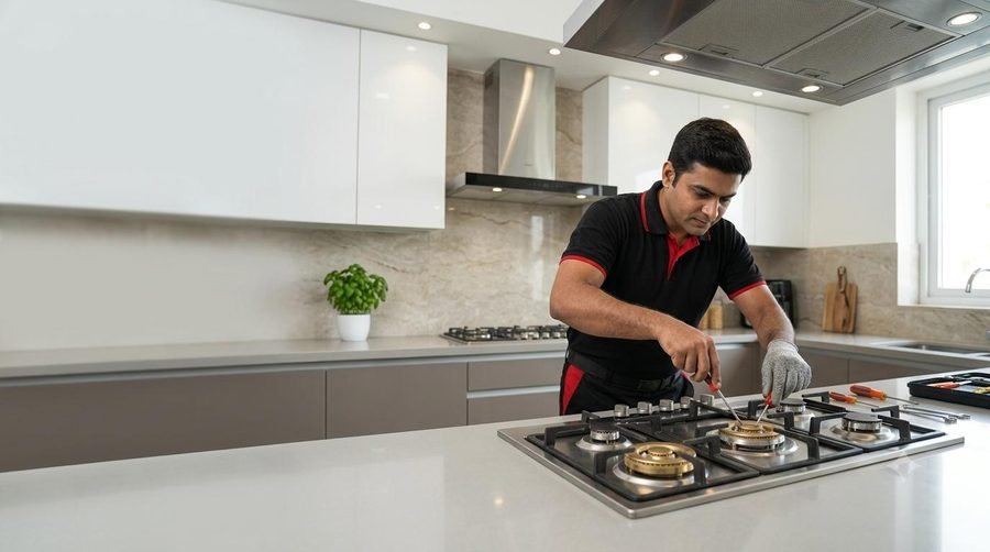 Gas stove repair technician at work in Chandigarh