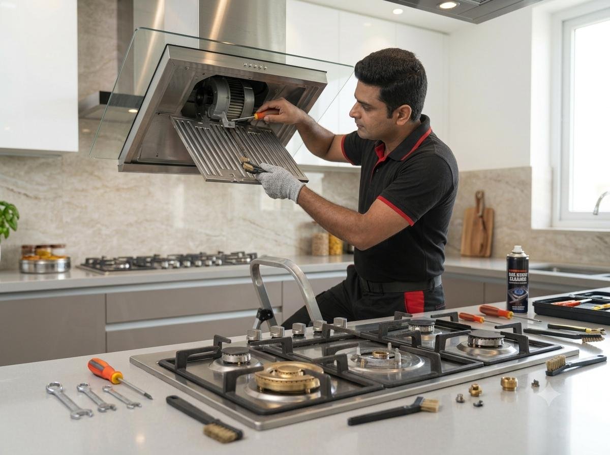 Cooking range repair by expert technician